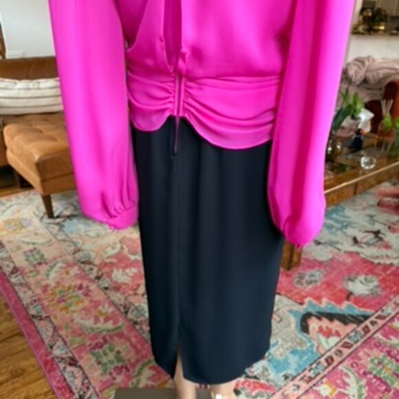 Vintage 80s Hot Pink & Black Beaded Dress - Picture 2 of 5